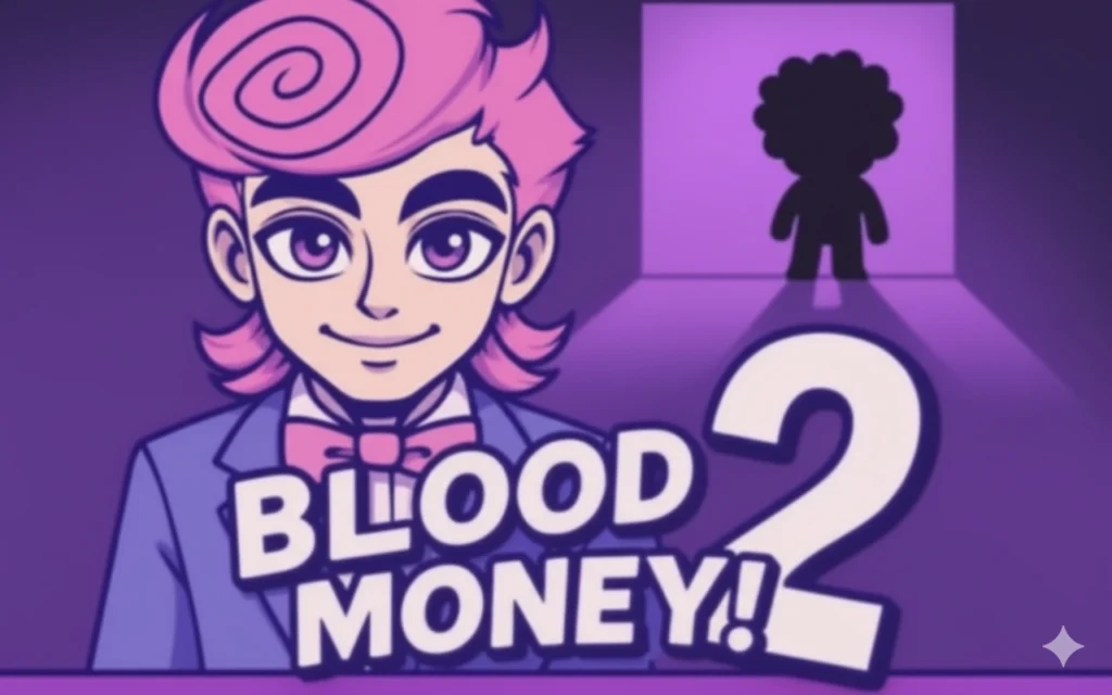 Gameplay screenshot of BLOODMONEY 2, the twisted virtual pet game, showing Harvey Harvington and the player's care options.