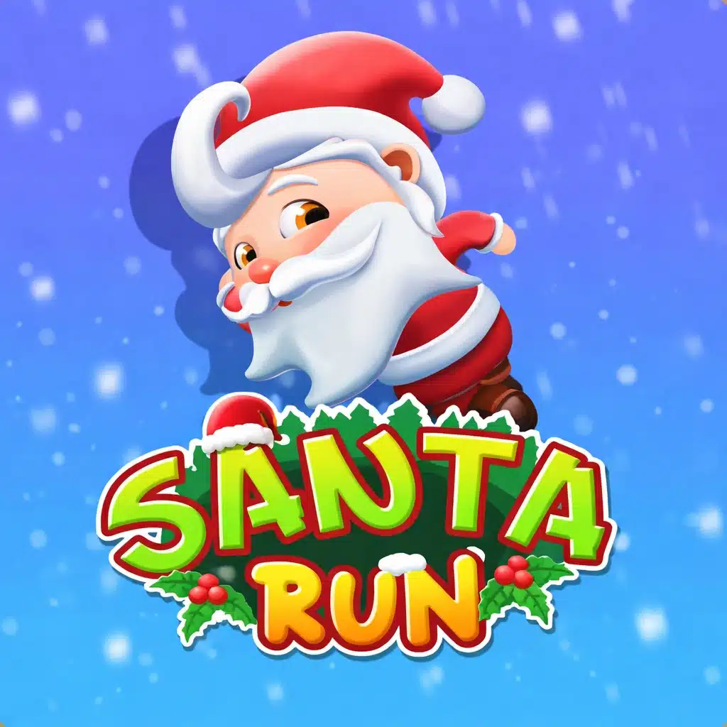 Santa Run browser game featuring Santa running on snowy roads